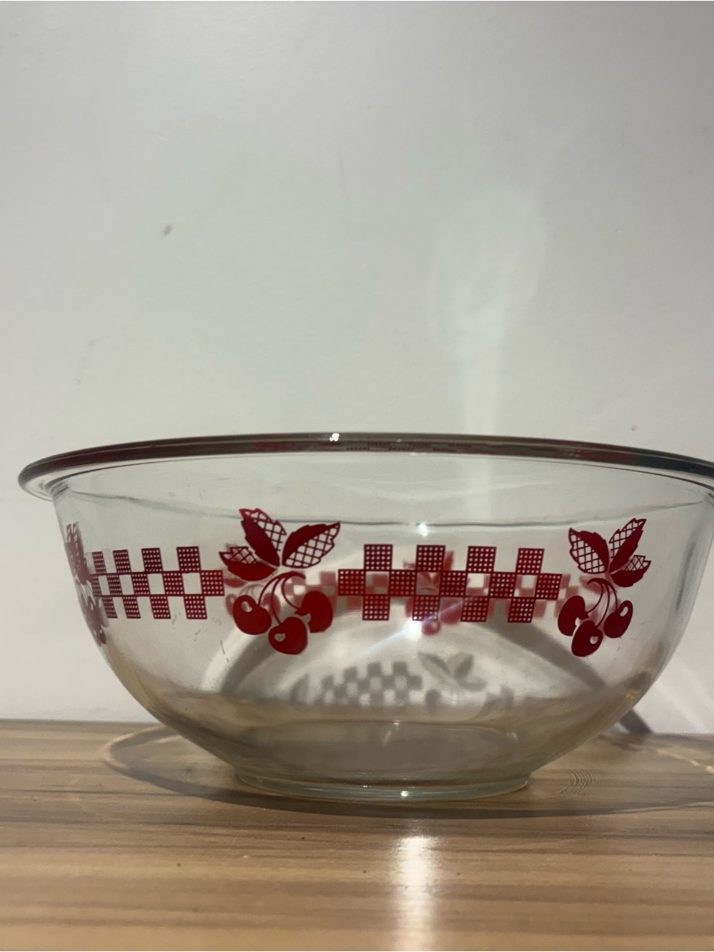 Pyrex Red Cherry Patterned Glass Mixing Bowl - Picture 3 of 5